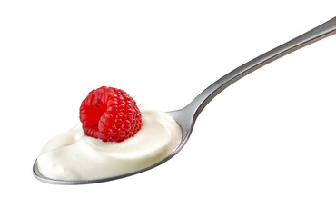 Sticker - spoon of yogurt cream with raspberry