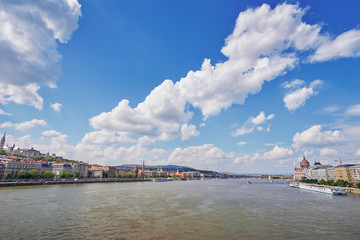 Sticker - Travel by Hungary. Beautiful view of Budapest city and Danube river.