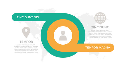 Wall Mural - Set of turquoise, orange elements for infographic with world map presentation slides.