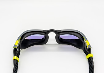 High quality fashion mercury coated swimming goggle in black, grey and green isolated on white.