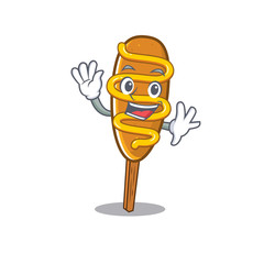 Poster - Waving friendly corn dog mascot design style