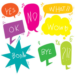 Wall Mural - collection of Hand drawn set of colorful speech bubbles with dialog words. Vector bubbles speech doodle.