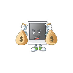 Poster - A cute image of empty polaroid photo frame cartoon character holding money bags