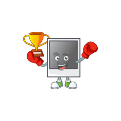 Poster - Super cool Boxing winner of empty polaroid photo frame in mascot cartoon design