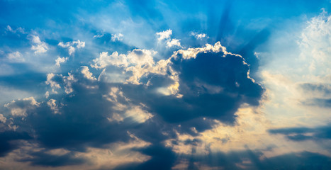 Wall Mural - sunrise or sunset summer in cloud and ray light on blue sky vintage tone for background nature.