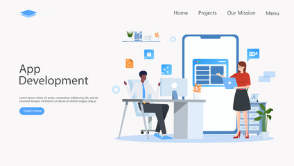 Mobile App Development Vector Illustration Concept , Suitable for web landing page, ui, mobile app, editorial design, flyer, banner, and other related occasion