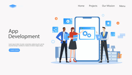 Mobile App Development Vector Illustration Concept , Suitable for web landing page, ui, mobile app, editorial design, flyer, banner, and other related occasion