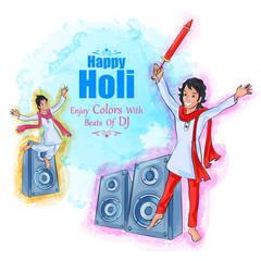 Sticker - Indian People celebrating festival of Color Holi in vector bacground