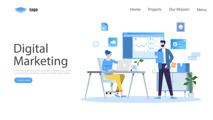 Wall Mural - Digital Marketing Vector Illustration Concept, Suitable for web landing page, ui, mobile app, editorial design, flyer, banner, and other related occasion