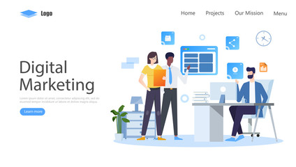 Wall Mural - Digital Marketing Vector Illustration Concept, Suitable for web landing page, ui, mobile app, editorial design, flyer, banner, and other related occasion