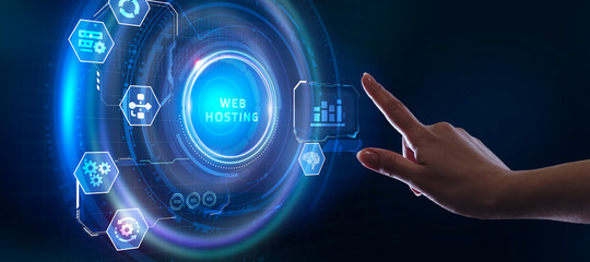 Web Hosting. The activity of providing storage space and access for websites. Business, modern technology, internet and networking concept.