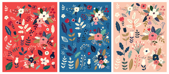 Wall Mural - Beautiful collection of floral patterns. Holiday flower patterns for cards, invitations, wrapping paper, package