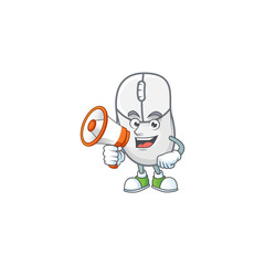 Sticker - A chilly cartoon character of white mouse with a megaphone