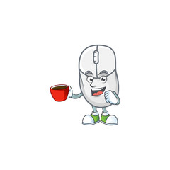 Poster - Cool white mouse cartoon character with a cup of coffee