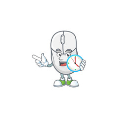 Sticker - White mouse cartoon character style with a clock