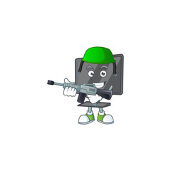 Sticker - Computer screen mascot design in an Army uniform with machine gun