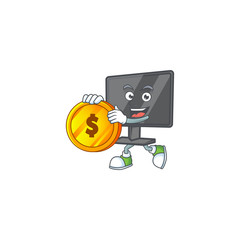 Wall Mural - an elegant computer screen mascot cartoon design with gold coin