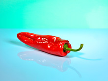 Red Pepper On Blue Background