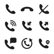 Calling Icon Set. Phone Symbol. Handset Up And Down, No Ring, Incoming And Outgoing Call, Call Center Sign Etc