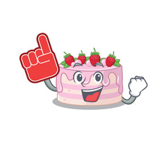 Sticker - A picture of strawberry cake mascot cartoon design holding a Foam finger