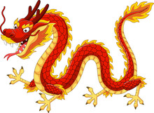Cartoon Red Chinese Dragon Flying