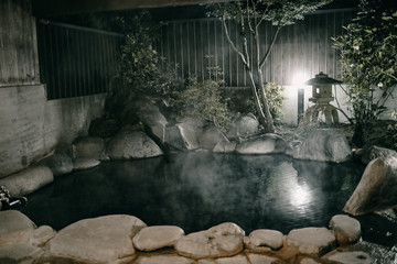 Onsen hot spring water in Yufuin, Japanese onsen in Oita, Japan