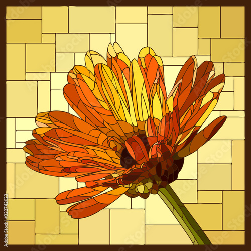Naklejka kwiaty na szybę  mozaika-katowa-wektor-z-kwitnacy-kwiat-nagietka-w-witraz