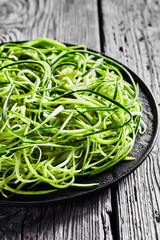 Canvas Print - fresh zucchini pasta on a black plate