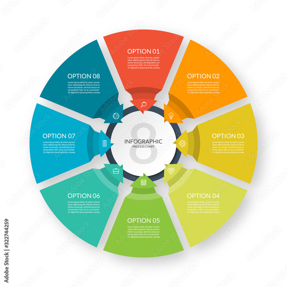 Infographic process chart. Circular design template with 8 arrows ...
