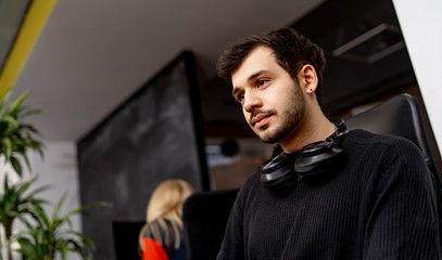 startup business, software developer working on computer at modern office