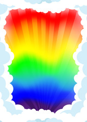 Wall Mural - Bright rainbow background and frame of clouds.