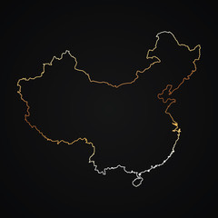 vector golden map outline of China on dark background