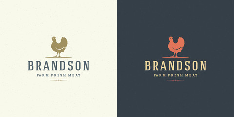 Wall Mural - Farm logo vector illustration chicken silhouette good for butcher shop or restaurant badge