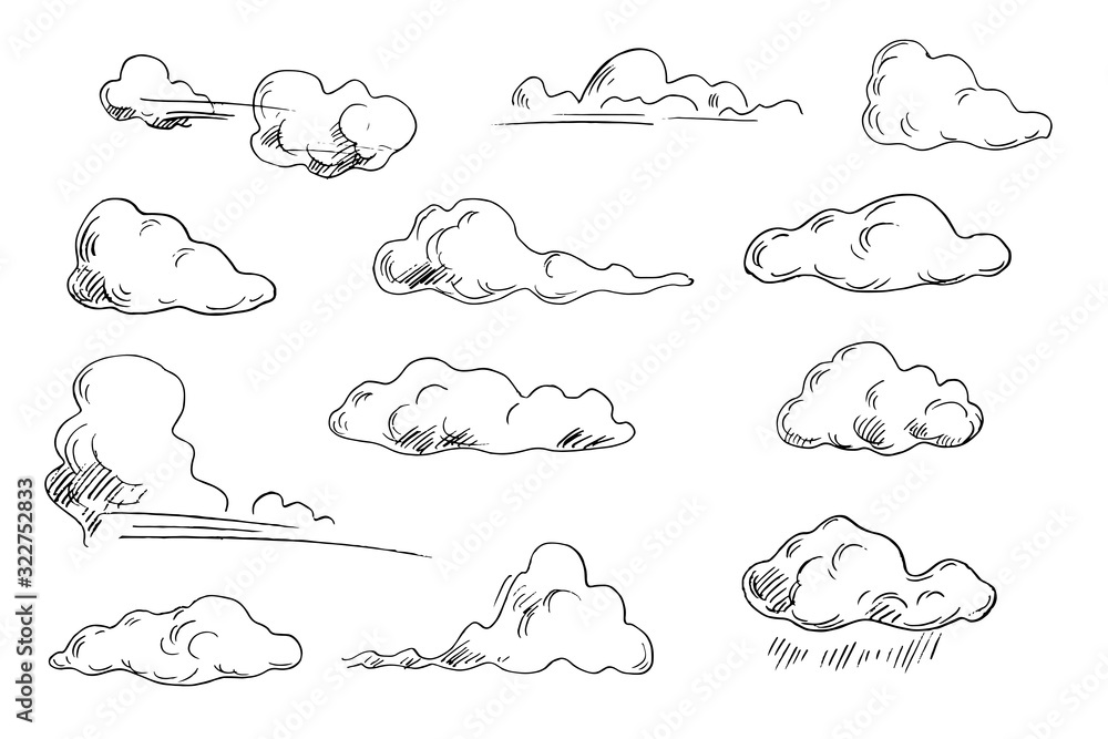 Vector set of hand-drawn clouds. Stock Photo | Adobe Stock