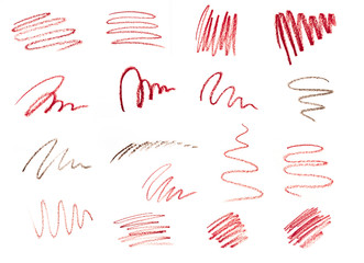 set of lipstick liner pencil squiggles isolated on white background - image