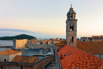 Sticker - Panorama on Old town fort in Dubrovnik in evening