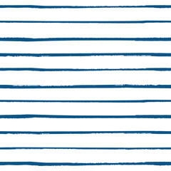 Grunge stripes horizontal seamless vector pattern background in navy blue and white. Hand-drawn style with paint effect. For marine and nautical concept.