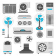 Air conditioner and ventilator units set in white and blue