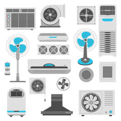 Wall Mural - Air conditioner and ventilator units set in white and blue