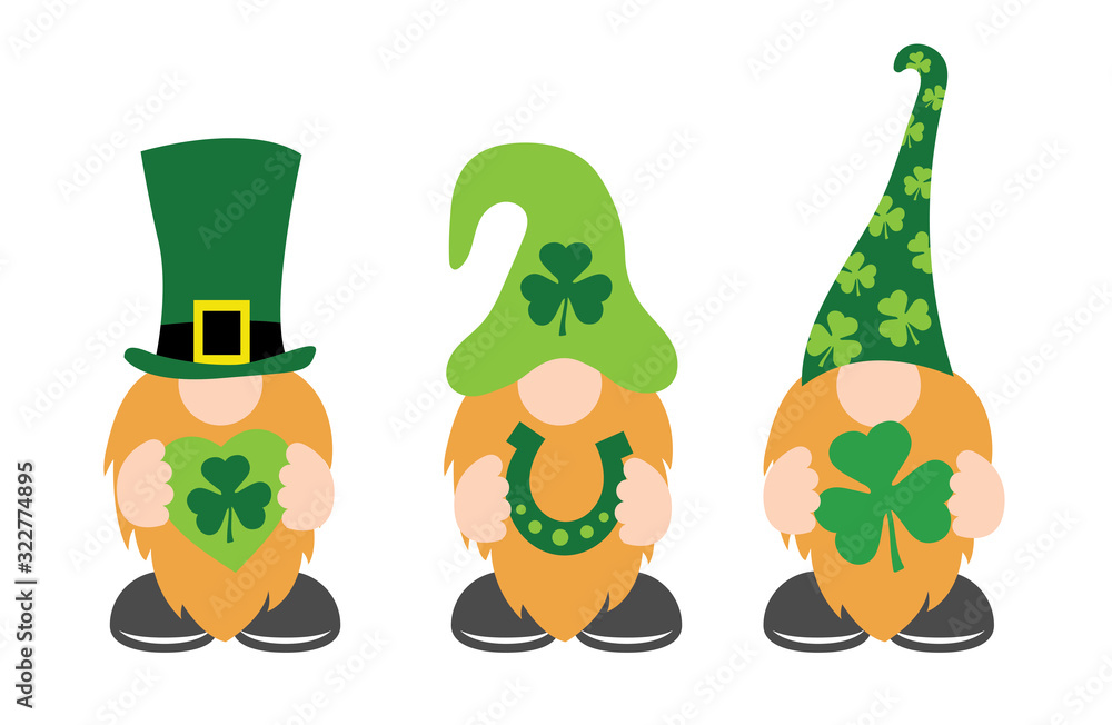 St. Patrick's Day Gnomes with shamrock & horseshoe - obrazy, fototapety, plakaty 