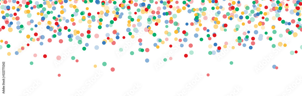 seamless colored confetti on upper border with free space for text - obrazy, fototapety, plakaty 