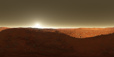 Wall Mural - red planet mars, 360 degree hdri map. dry, cold martian surface. stone field. equirectangular projec