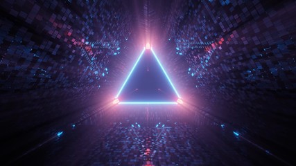 Wall Mural - neon laser lights in a triangular shape with a black background