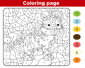 Wall Mural - Number coloring page for children. Cute cartoon tiger. Jungle animals. Learn numbers and colors. Educational game.