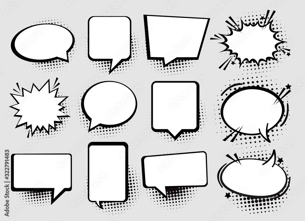 Speech or thought bubbles. Retro empty comic speech bubbles set 12 in 1 ...