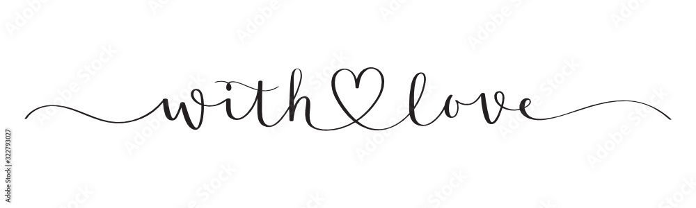 WITH LOVE black vector brush calligraphy banner with heart - obrazy, fototapety, plakaty 