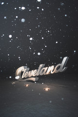 Wall Mural - Cleveland Script Sign during Heavy Snowfall at Night