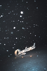 Wall Mural - Cleveland Script Sign during Heavy Snowfall at Night