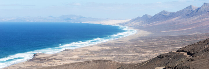 Wall Mural - Panoramic view of the beach of Cofete. Fuerteventura, Canary Islands, Spain. Travel destination