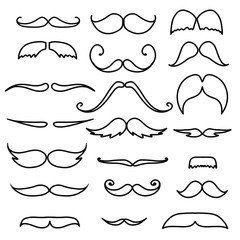 Wall Mural - Black moustaches set isolated on white background. Moustache symbol. Moustache gentleman. Moustaches Vectors.